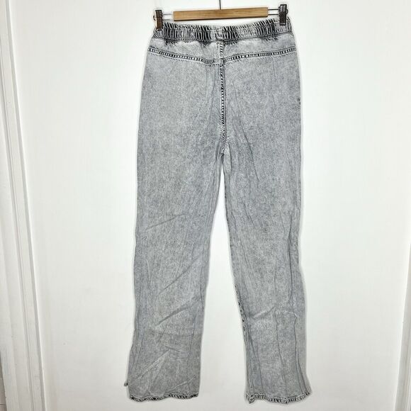 Pilcro Drawstring Acid Wash Denim Jeans Black Gray Womens Size XS High Rise - Picture 6 of 8